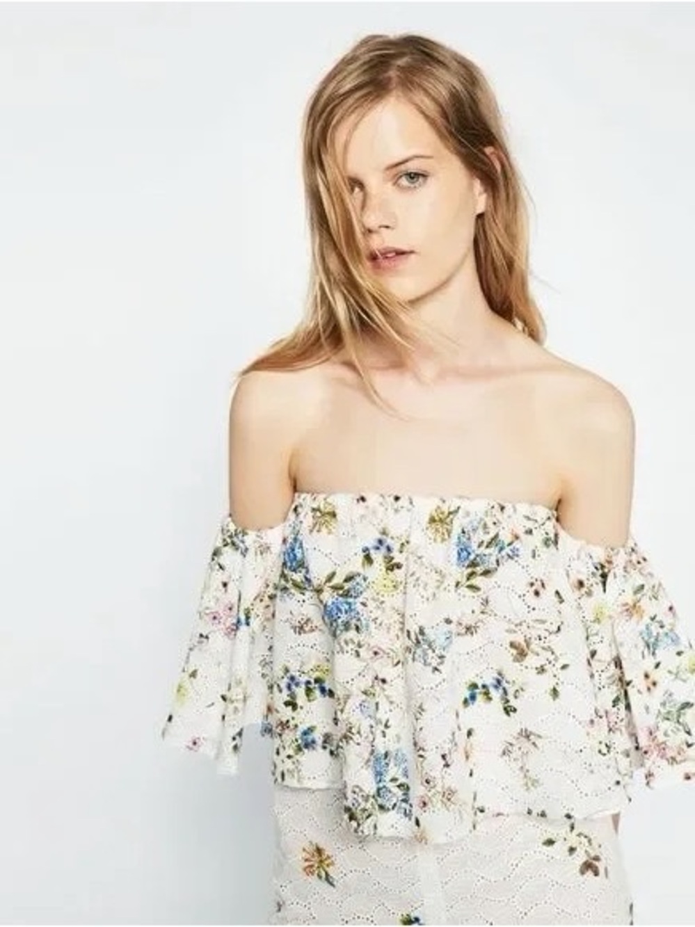 Zara Woman Crop Top Off Shoulder Floral Print Size Small